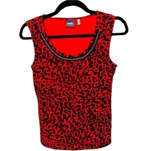 Rafaella Blouse Womens Extra Small Petite Orange‎ Black Animal Print Sleeveless